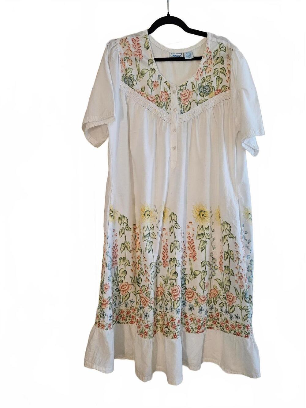 Vintage National Sunflower Print Patio Lounger/House Dress Embroidered Size 2X